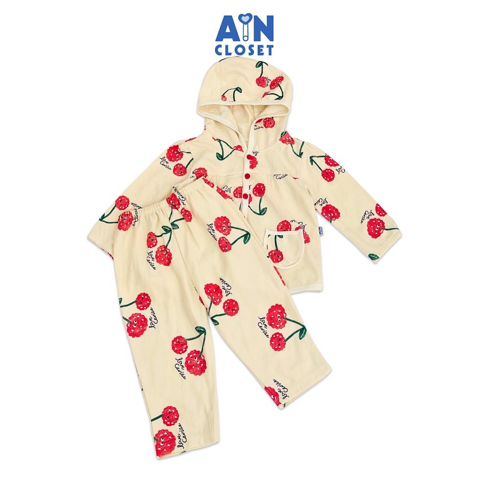 Bộ quần áo dài có nón bé gái họa tiết quả Mâm Xôi đỏ thun da cá - AICDBGNXNDLR - AIN Closet