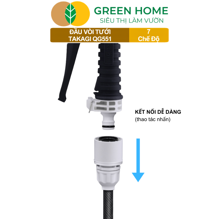 Đầu Vòi Tưới Takagi QG551 Nhật Bản GreenHome, 7 Chế Độ Phun, Chất Liệu Cao Cấp, Tưới Và Rửa Đa Năng