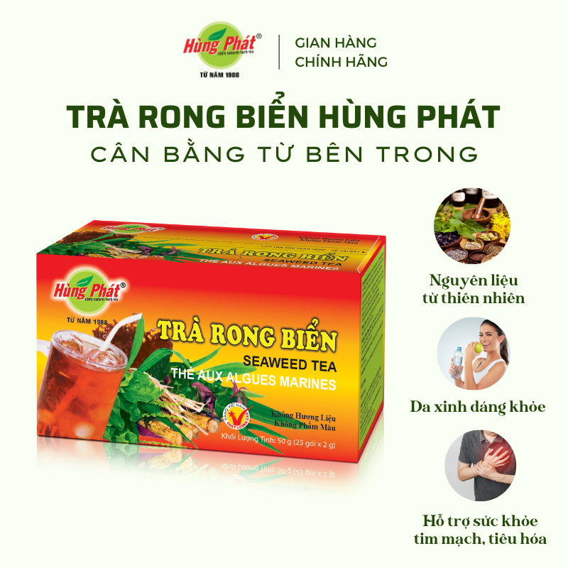 Trà Rong Biển Hỗ Trợ Tăng Sức Đề Kháng Thanh Nhiệt Cơ Thể Hộp 25 Gói - Thương Hiệu Hùng Phát