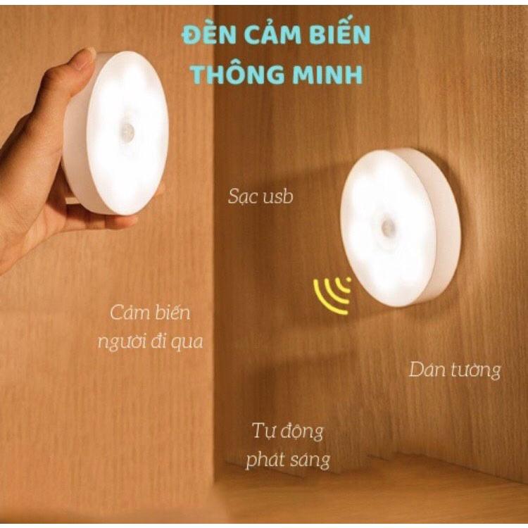 Đèn LED Cảm Ứng Tròn Có Người Đi Qua Tự Động Sáng, Sử Dụng Pin Sạc Cao Cấp Để Cầu Thang, Phòng Ngủ...