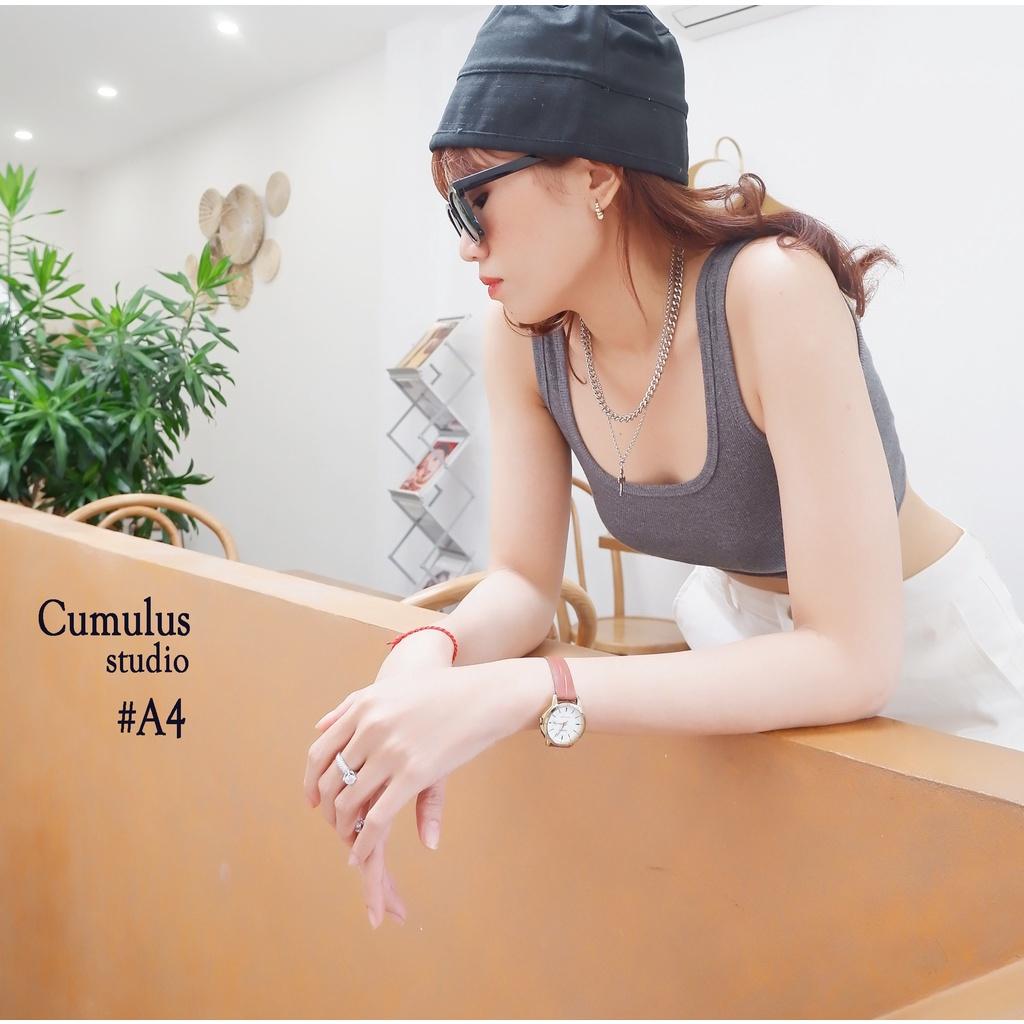 Áo croptop ba lỗ cổ u Cumulus chất thun gân A04