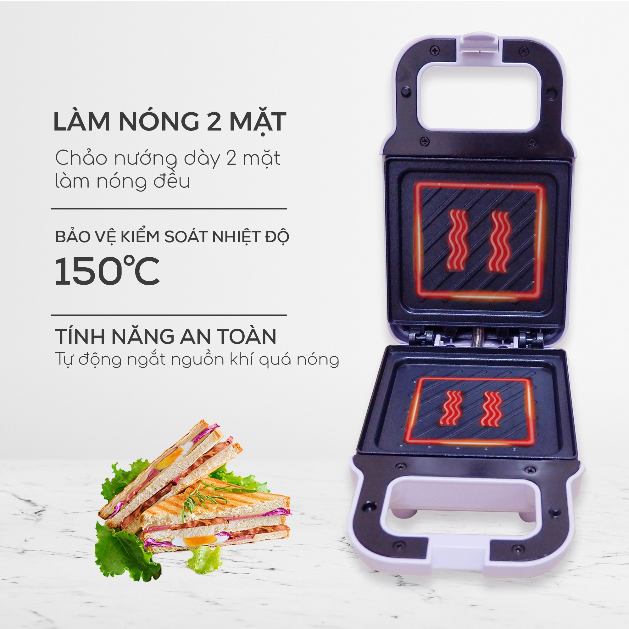 Máy nướng bánh mì sandwich SEKA SK560, Máy kẹp sandwich, nướng bánh mỳ đa năng tiện dụng hàng chính hãng