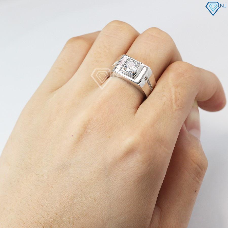 Nhẫn bạc nam AK29 cao cấp, Nhẫn nam đính đá đơn giản với viên đá chủ to mạnh mẽ