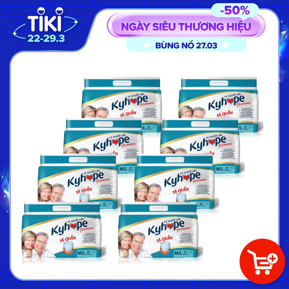 Bộ 8 gói Tã quần Kyhope Premium M7 [7 Miếng] công nghệ Nhật Bản kháng khuẩn, loại bỏ mùi, dành cho người lớn vòng eo phù hợp 75- 140cm