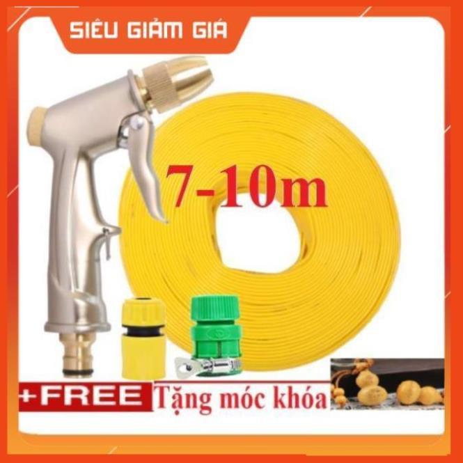 Bộ dây vòi xịt nước rửa xe, tưới cây . tăng áp 3 lần, loại 7m, 10m 206701-1 đầu đồng,cút, +tặng móc khoá