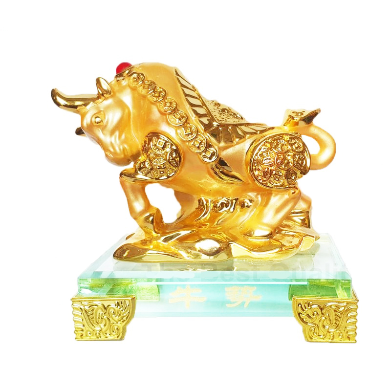 TƯỢNG CHÚ TRÂU VÀNG ĐẾ THỦY TINH CAO CẤP - Trâu Vàng Kim Tiền