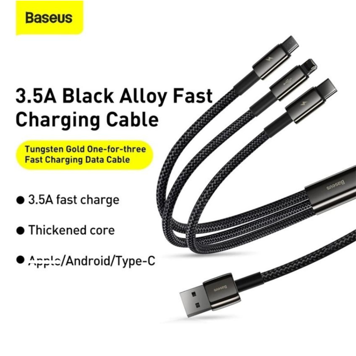Cáp sạc 3 in 1 Baseus Tungsten Gold Series USB to C+L+M 3.5A - Hàng chính hãng