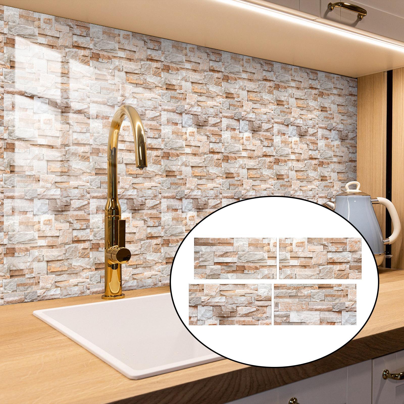 4Pcs 3D Brick Wallpaper  Wall Stickers Waterproof Self Paste Decorative Wall Decal Wall Panels for Furniture Laundry Dining Room