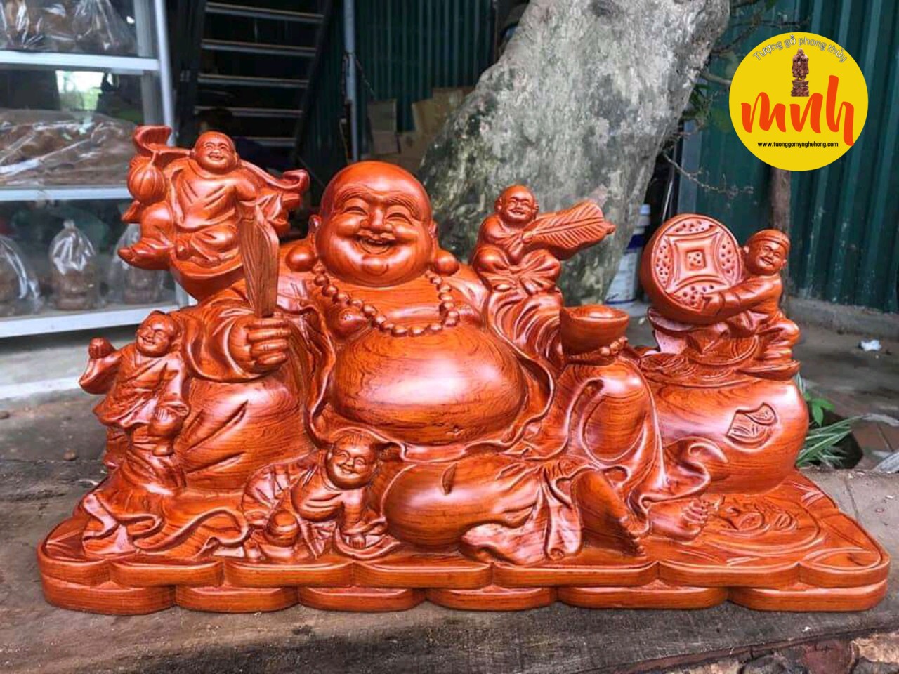 Tượng Phật Di Lặc Ngũ Phúc Ngồi Xoài Kích Thước 45x23x19cm