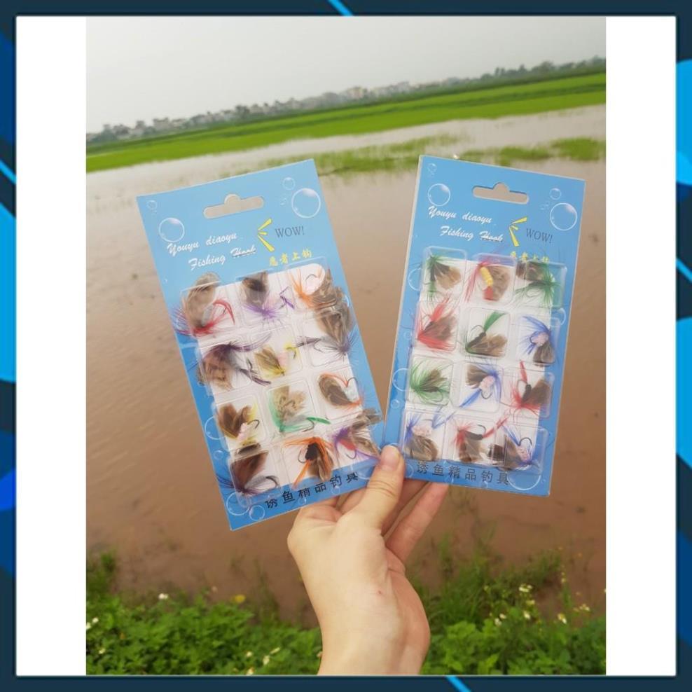 Combo 12 con mồi gắn lông vũ cánh bướm câu rô phi,câu mương,lóc,ngão,.... _ Lure_ 48