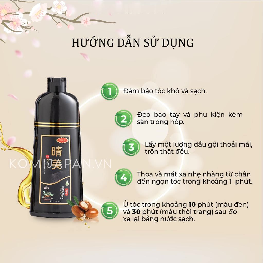 Dầu gội phủ bạc Komi Nhật Bản nhuộm tóc thảo dược chai 500ml