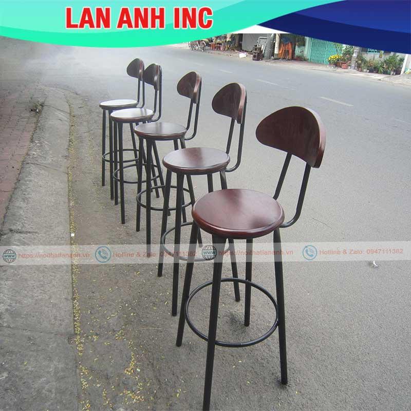 Ghế quầy bar gỗ chân sắt cao giá rẻ LAGB02(Size H45- H72)