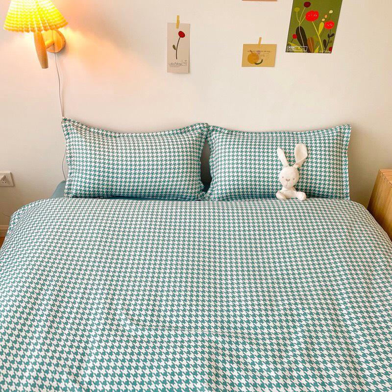 Bộ chăn ga gối Cotton poly M2T bedding, vỏ chăn mền, drap ga giường và 2 vỏ gối nằm, PL zoma xanh