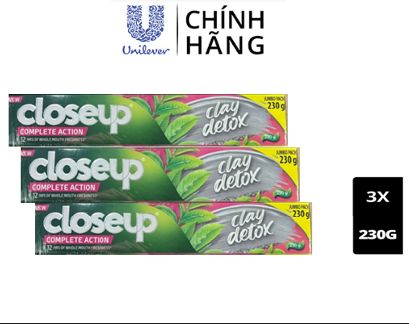 Combo 3 Kem Đánh Răng Closeup Giúp Làm Trắng Răng Tự Nhiên X2.5 Lần Với Khoáng Đất Sét Và Matcha Bạc Hà 230G/Tuýp