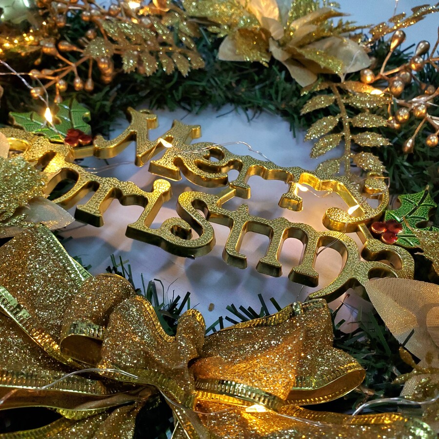 Vòng Hoa Trang Trí Noel D41 size 40cm Tặng Kèm Đèn Vòng Nguyệt Quế Giáng Sinh