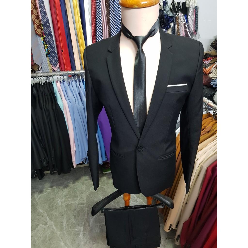 Bộ vest nam màu đen ôm body chất vải mềm mịn