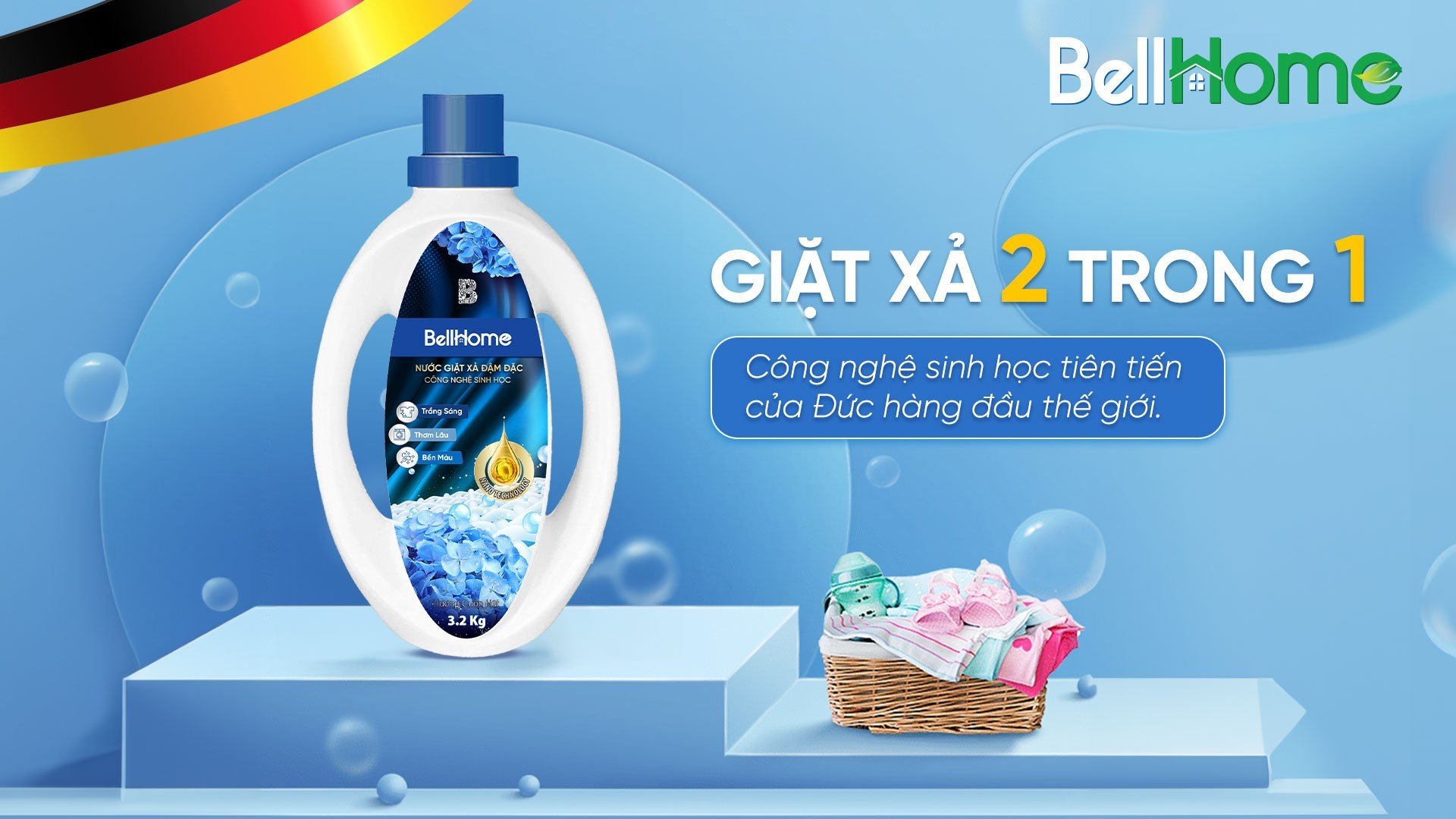 Nước Giặt Xả Công Nghệ Sinh Học Bell Home Hương Sang Trọng 3,2kg