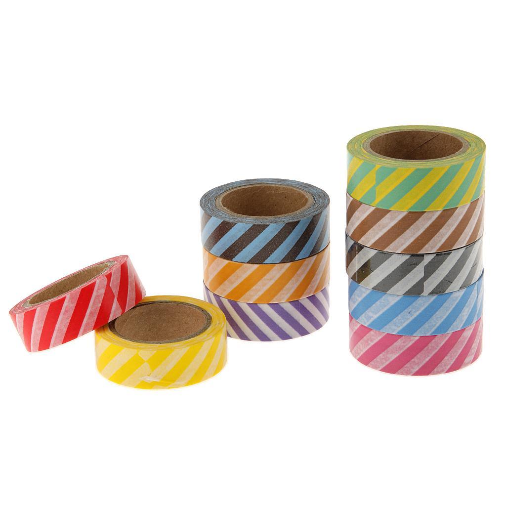 10x Washi Striped Sticky Paper Masking Adhesive Tape Scrapbooking DIY