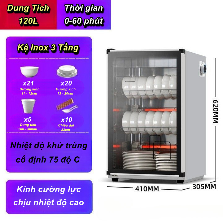 Tủ Khử Trùng Sấy Khô Chén Dĩa Eckbert Disinfection Cabinet Dung Tích 120L , Công Suất 300W - Home and Garden