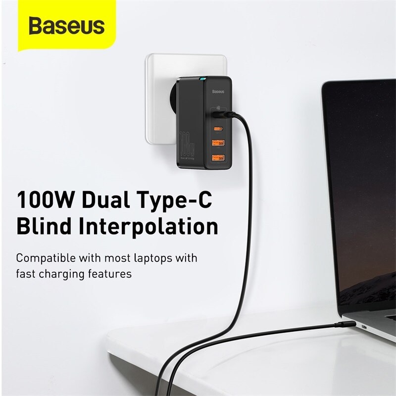 Bộ sạc nhanh Baseus GaN2 Pro Quick Charger 4 Ports 100W( Type C*2 &amp; USB*2, PD/ QC3.0/ QC4+/ PPS/ SCP/ FCP/ AFC/ Apple 2.41/ BC1.2, Multi Quick charge protocol support) - Hàng Chính Hãng