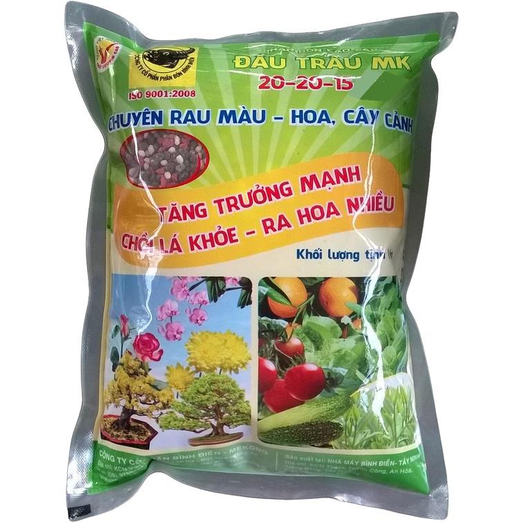 Phân Bón Đầu Trâu MK 20-20-15 Gói 1kg Chuyên Rau màu - hoa, cây cảnh