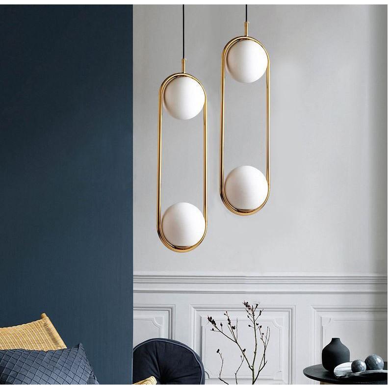 Combo đèn thả ZATEM chao thủy tinh địa cầu, khung mạ vàng hình Elip 2 đầu độc đáo - kèm bóng LED chuyên dụng .