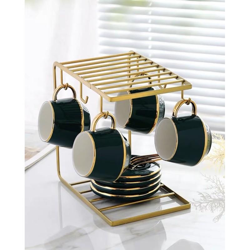 Bộ ấm chén sứ xanh cổ vịt phong cách châu Âu sang trọng