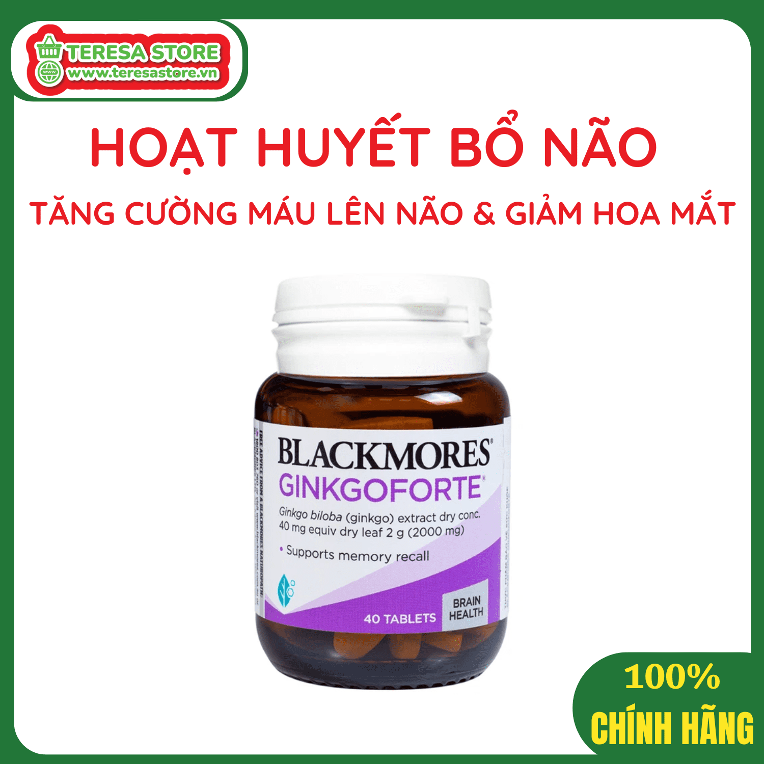 Viên Uống Hoạt Huyết Bổ Não Blackmores Ginkgo Forte Hộp 40 viên