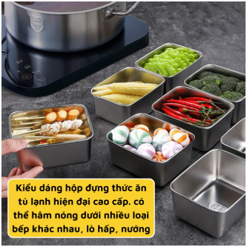 Hộp đựng thực phẩm inox nắp nhựa, khay đưng thức ăn chất liệu inox cao cấp, gọn nhẹ sáng bóng, dễ vệ sinh GD753-HopInox