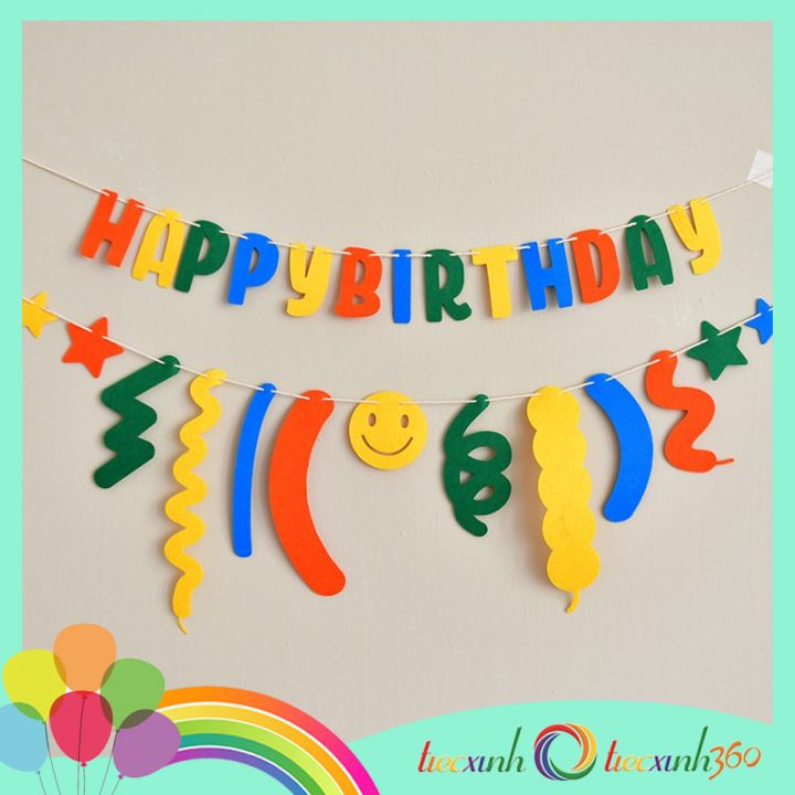 Set phụ kiện trang trí sinh nhật Happy Birthday confetti vải nỉ