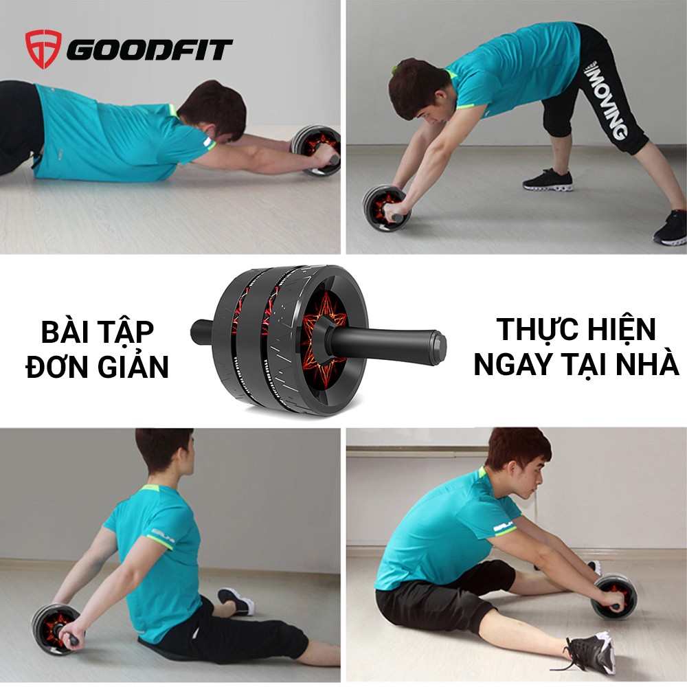 Con lăn tập bụng, con lăn tập cơ bụng 3 bánh GoodFit chống trượt, chịu tải 200kg tập luyện tại nhà Goodfit GF603AB