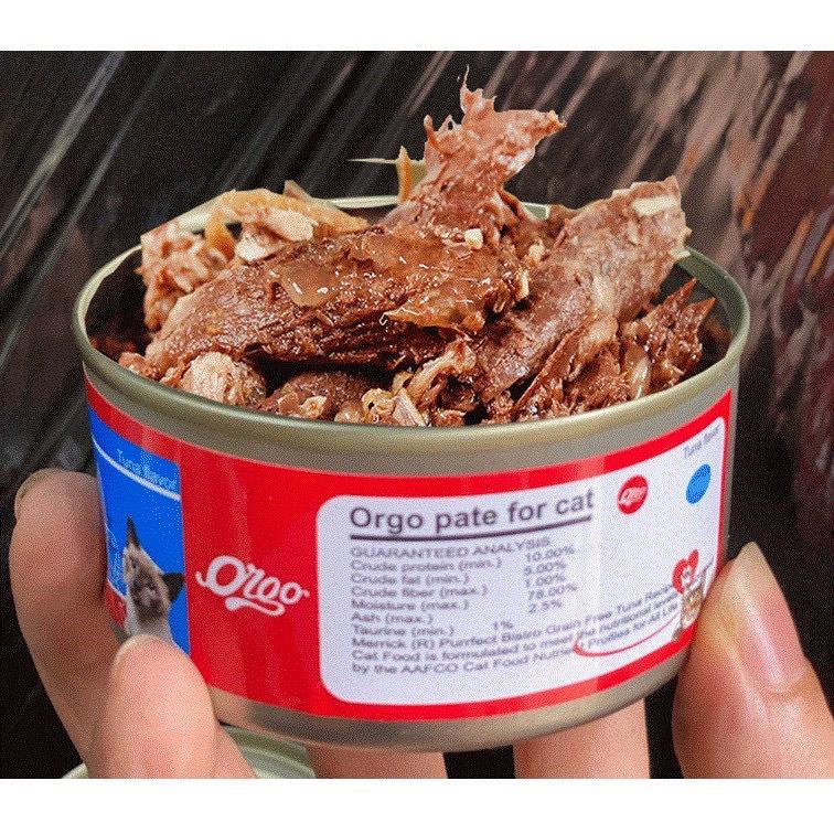 Pate Lon lớn 170gr tiết kiệm - Orgo Pate cho mèo - Thịt cá ngừ Thức ăn ướt dạng mảnh đóng hộp cho mèo