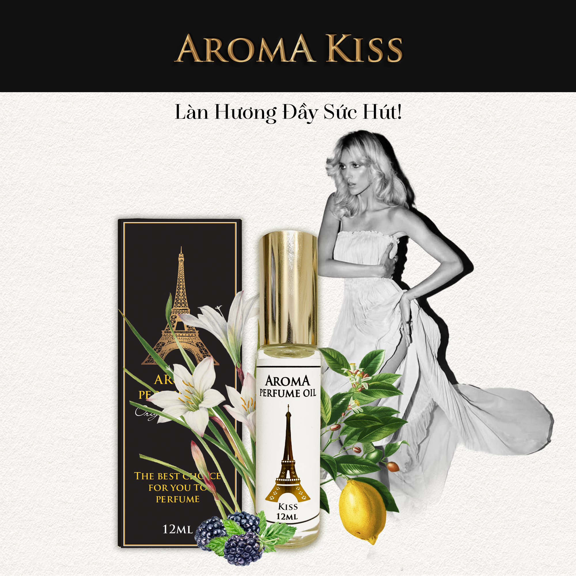 Aroma Kiss – Tinh Dầu Nước Hoa Pháp Dạng Lăn 12ml