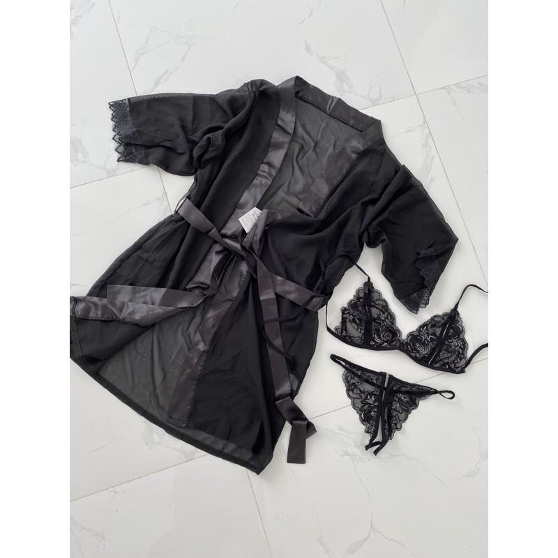 Choàng voan kèm set đồ lót ren S322 Bralettehousevn