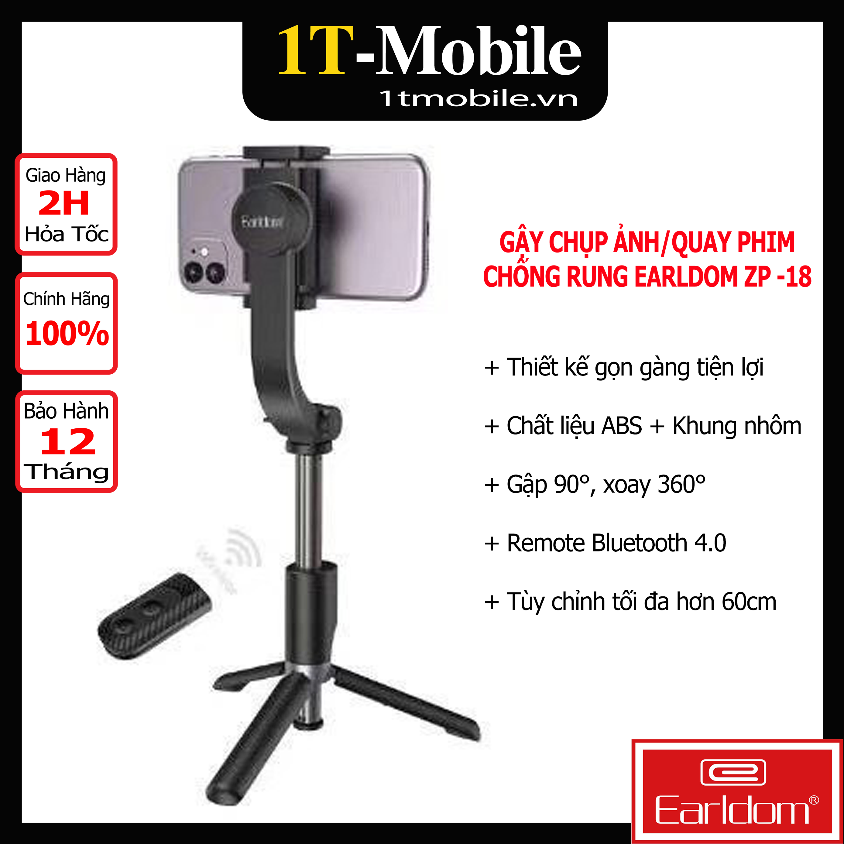 Gậy Chụp Ảnh Chống Rung Earldom ZP - 18 (Gimbal) - Hàng Chính Hãng