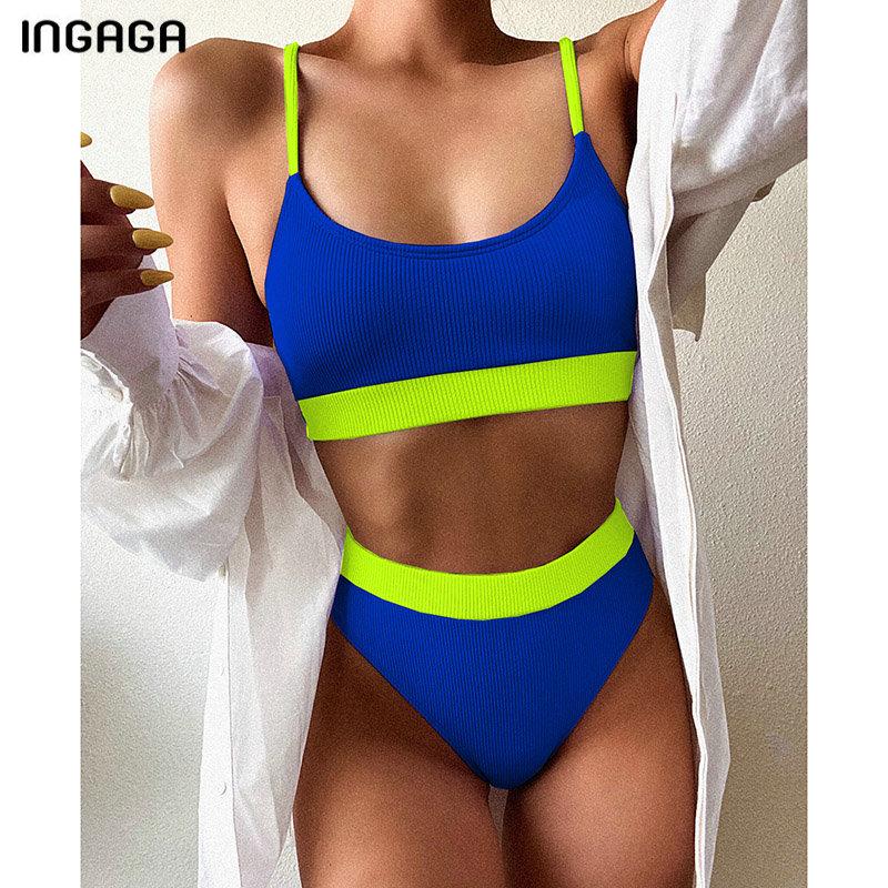 INGAGA Cao Cấp Bikini Đồ Bơi Nữ Push Up Đồ Bơi Gân Dây Áo Tắm Biquini Brasil Bikini 2021 Mới Đi Biển