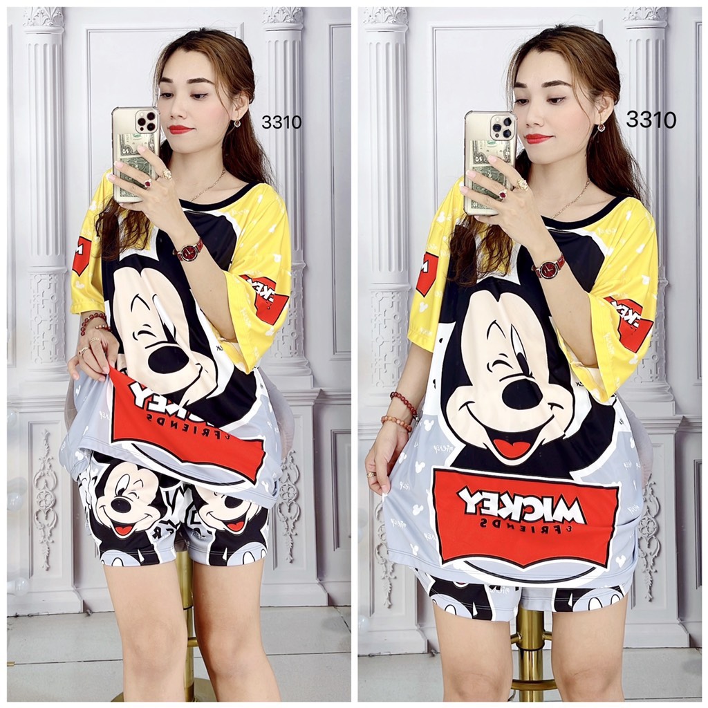 [HCM] (60-80kg, P2) Đồ bộ bigsize đùi chất thun lạnh in 3D hoạt hình. chuột mickey - chuột minnie - vịt donald - chú ngựa - khác. bobigsizedui5thunlanh