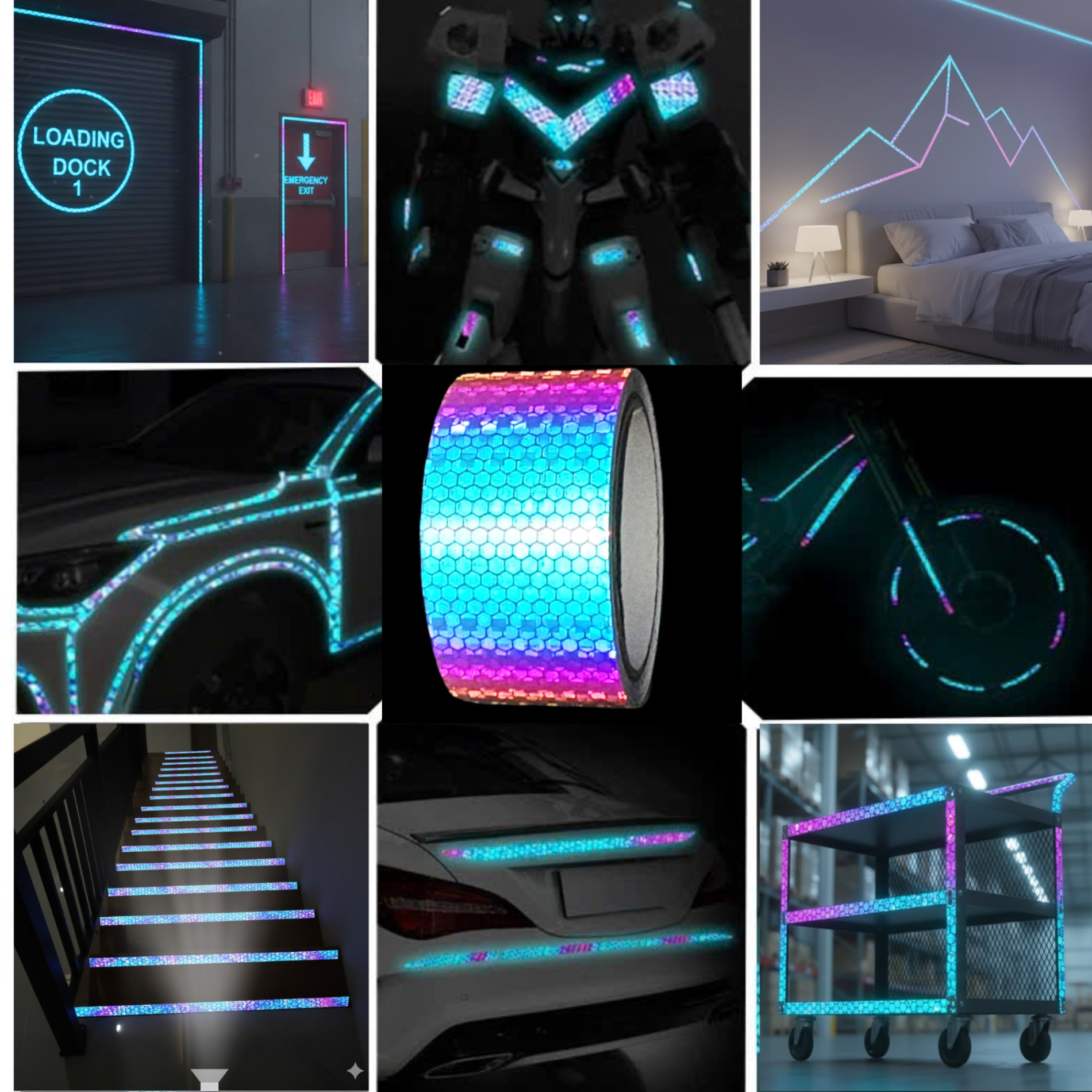 Băng Keo Phản Quang Đa Sắc Dán Xe Decal Phản Sáng Trang Trí Mâm Xe Cầu Thang Nhà Kho An Toàn Vào Ban Đêm