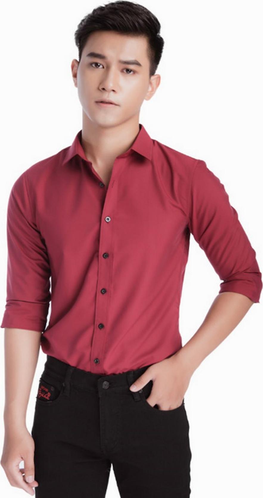Áo Sơ Mi Nam Công Sở Hàn Quốc, Chất Liệu Cao Cấp, Thời Trang - Đỏ đô - XL