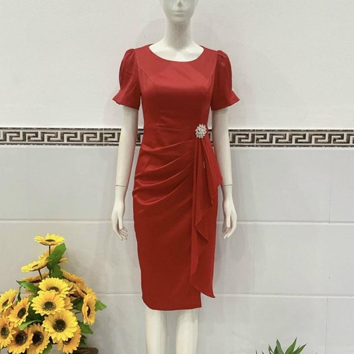 Đầm nữ ôm tôn dáng, nhún eo thời trang chất liệu Mango gân, đầm nữ dự tiệc, đi chơi, đi làm thanh lịch sang trọng