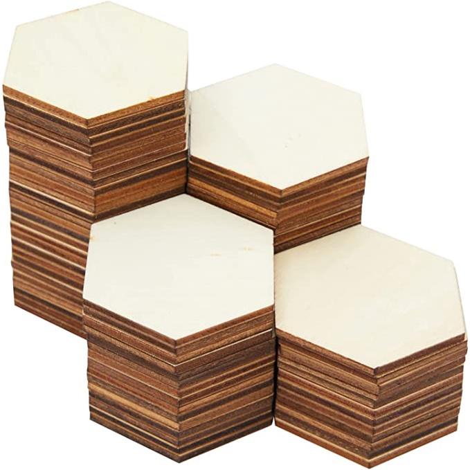 Set 100 Miếng Gỗ Lục Giác Bằng Gỗ Plywood Dày 3mm Size 1,2,3,4,5cm