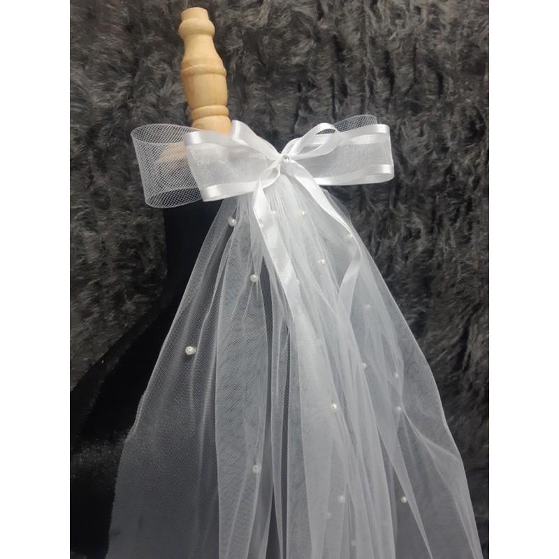 Mẫu voan lup cô dâu 60cm đính hạt trai nơ lưới chất liệu voan Mỹ hàng thủ công Sài Gòn mẫu voan cô dâu mới 4/2021 Giang