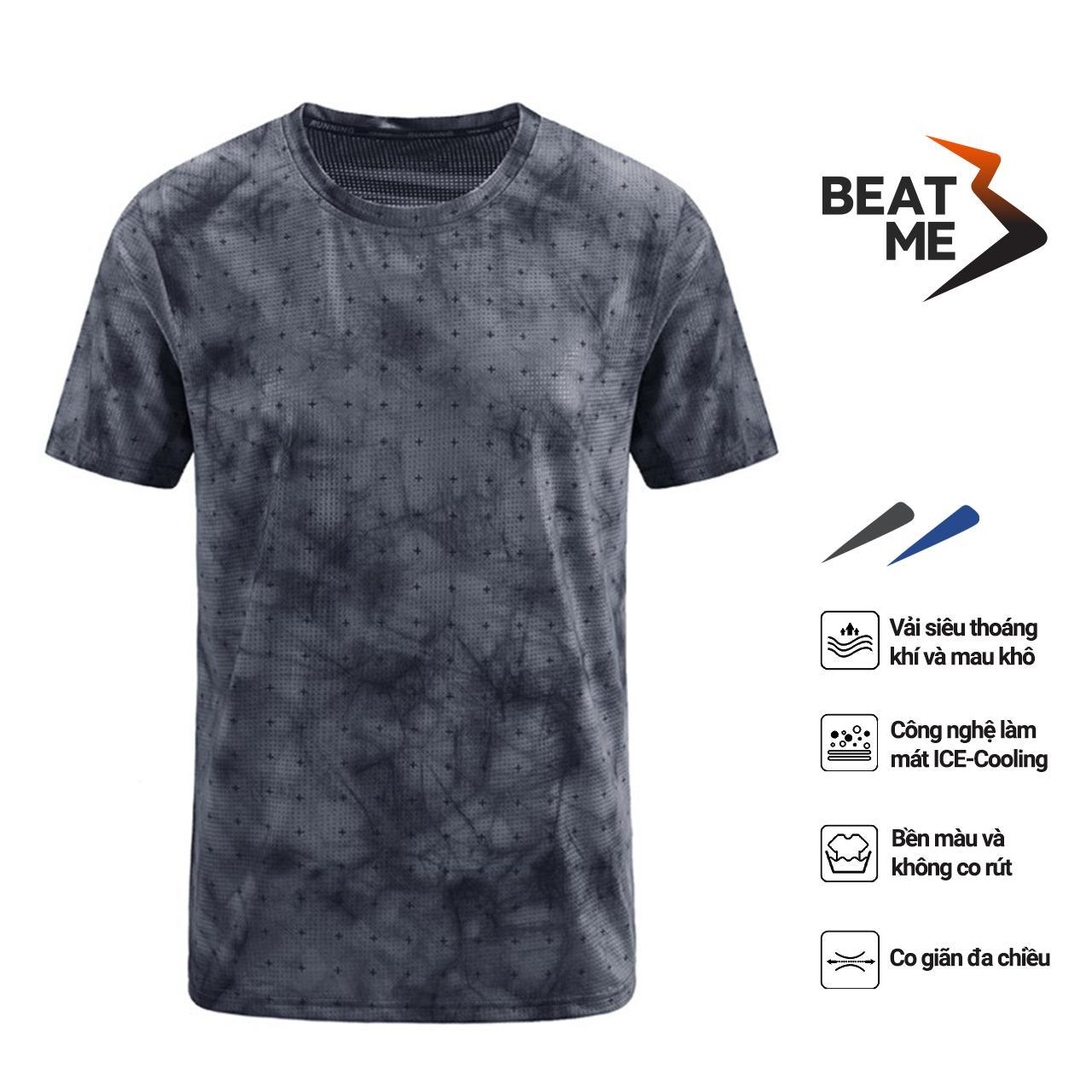 Áo Thun Nam Thể Thao Cổ Tròn Tập Gym Chạy Bộ Beatme Form Vừa Vái Siêu Mát Màu Xám Loang Thoải Mái Tập Luyện Mùa Hè