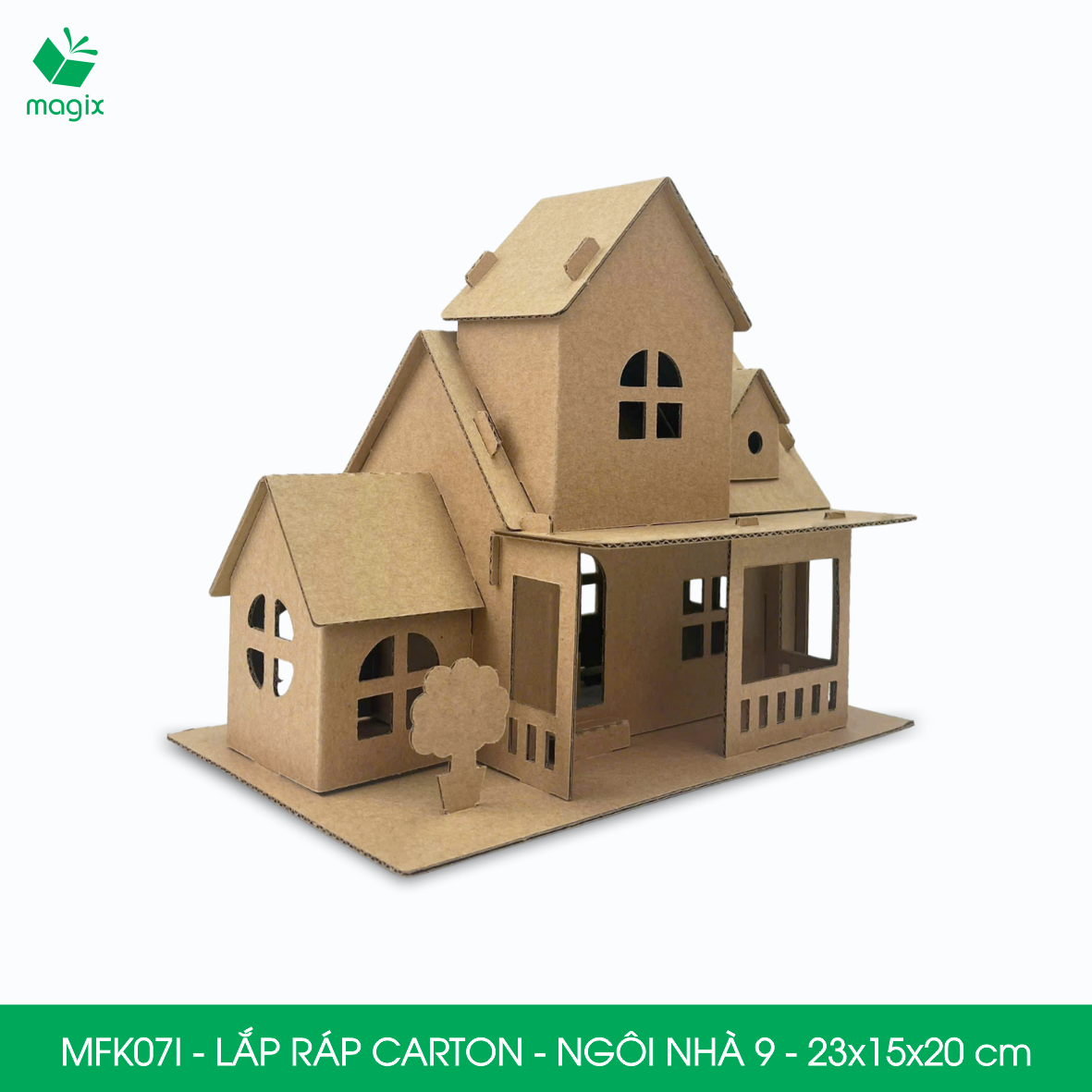 MFK07I - 23x15x20 cm - Mô hình ngôi nhà lắp ráp từ bìa carton cao cấp, nhà giấy carton mini sáng tạo