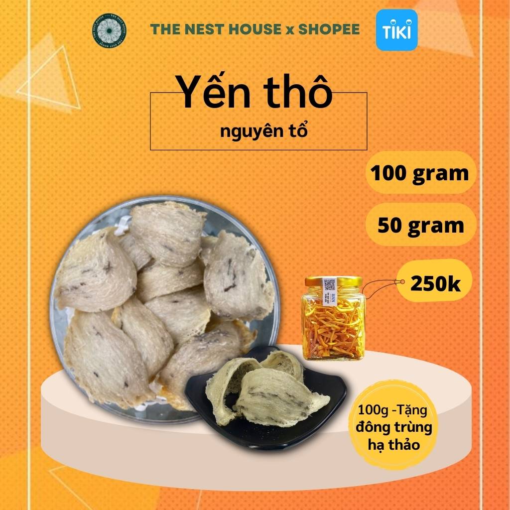 Tổ yến sào thô nguyên tổ nguyên chất 50gr 100gr tổ yến già ít lông The Nest House