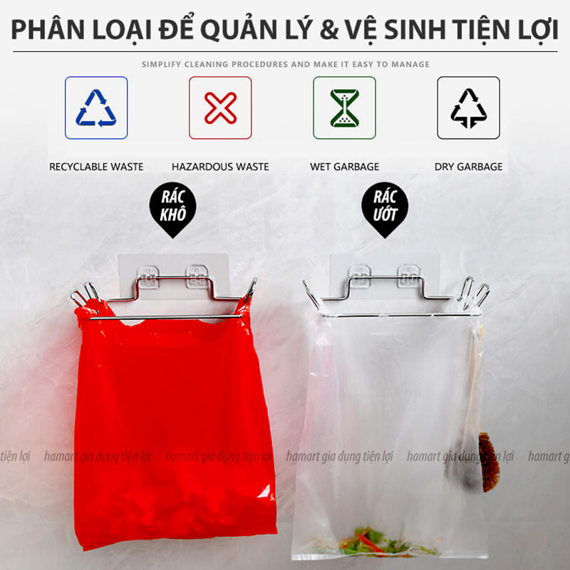 Giá Đỡ Túi Đựng Rác Treo Tường Nhà Bếp INOX Kèm Miếng Keo Siêu Dính Móc Treo Đồ Nhà Tắm Đa Năng