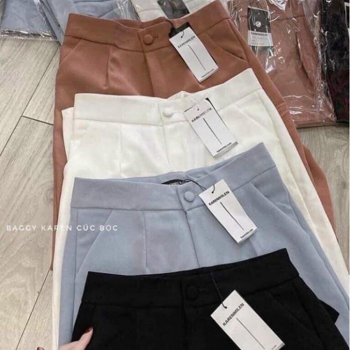 Quần baggy nữ chất liệu tuyết mưa Quần baggy công sở nữ cúc bọc vải có khóa trước