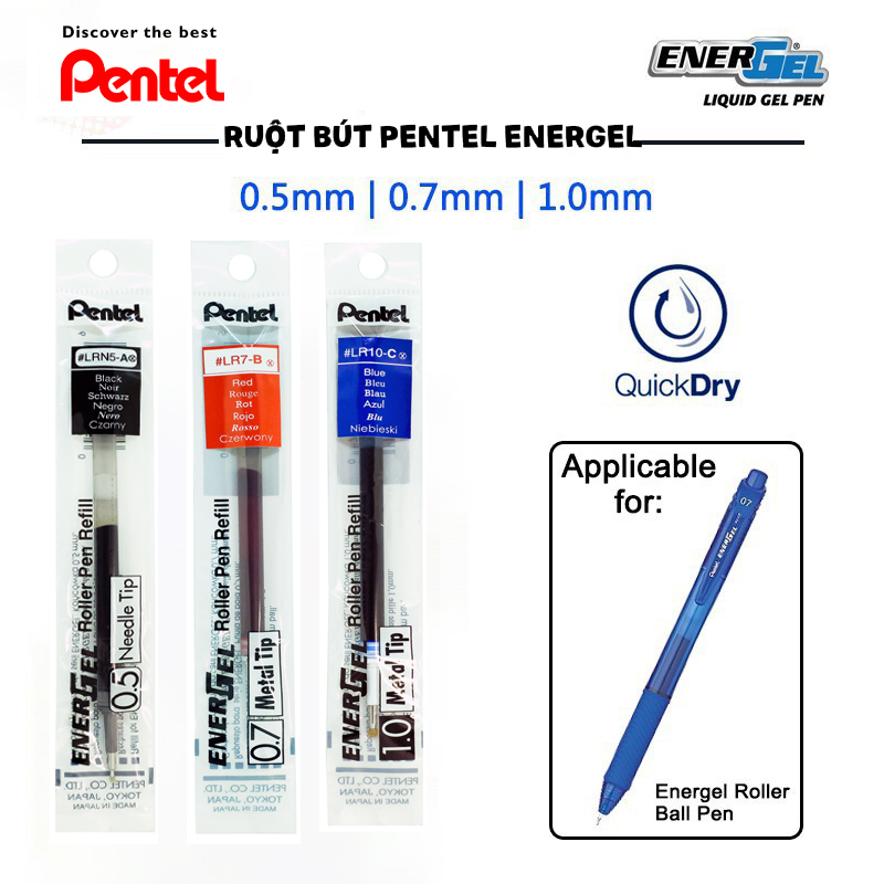 Ruột Bút Ký Nhật Bản Pentel LRN5 | Ngòi 0.5mm | Ngòi Bút Pentel Energel Chính Hãng | 3 Màu Mực