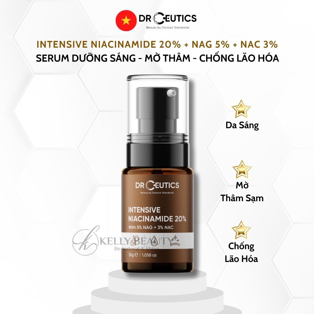 Serum Vitamin B3 20% DrCeutics - Làm Sáng Da, Mờ Thâm Sạm & Se Lỗ Chân Lông - Niacinamide 20% + NAG 5% + NAC 3%