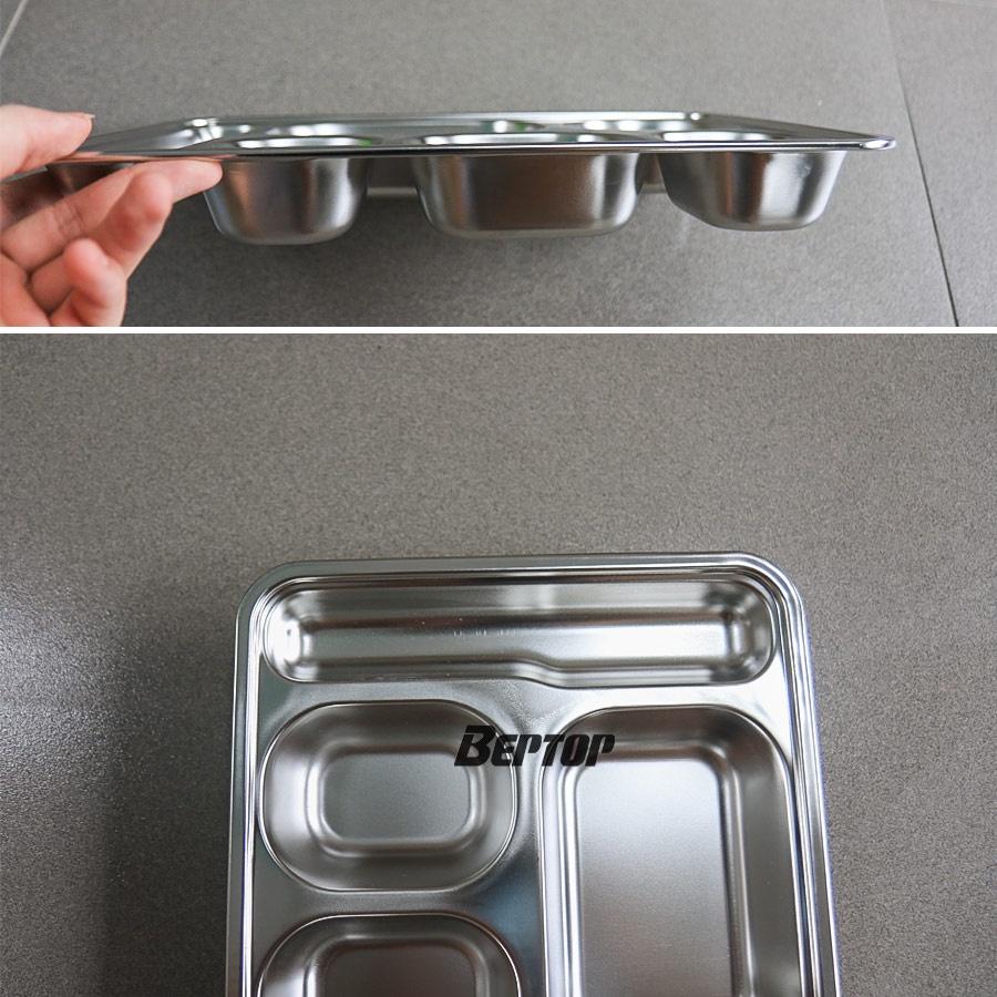 Khay Cơm 5 Ngăn Inox 201 Sâu Lòng Có Ngăn Để Đũa Kèm Nắp Nhựa